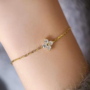 Four Leaf Clover Moissanite Bracelet /14K Gold Single Flower Lucky/0.4ct Diamond Bracelet /Birthday Gift for Her/Dainty Everyday Jewelry