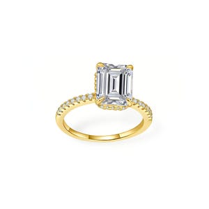Anillo de moissanita de talla esmeralda de 3 quilates, banda de diamantes de oro macizo de 14 quilates, elegante joya apilable, regalo de aniversario, regalo de boda, muestra de amor