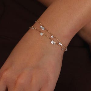 14K Gold 0.7ctw Drilled Lab Diamond Bracelet, 18k Gold Jewelry Gift For Her, Minimalist Chain