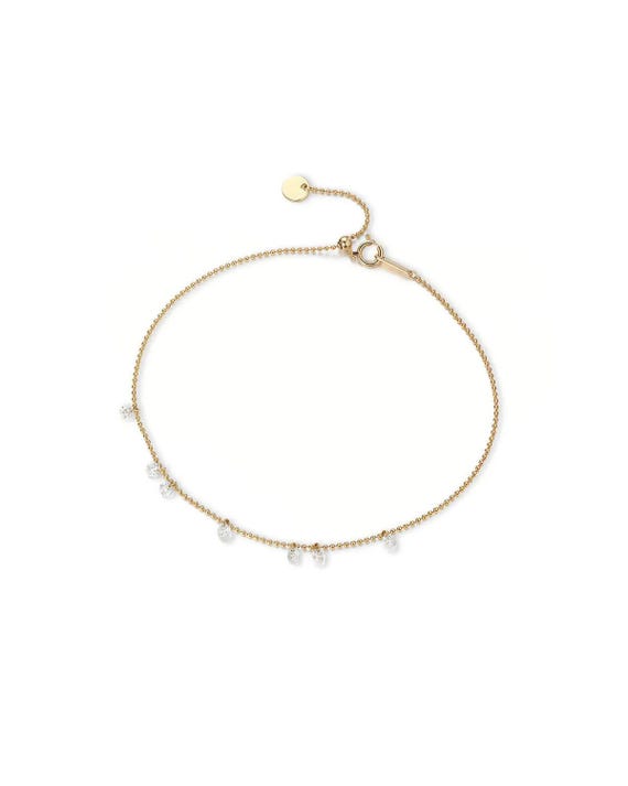 14K Gold Seven Lab Diamond Bracelet, Minimalist Chain Jewelry
