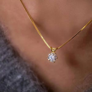 1CT Lab Diamond Solitaire Necklace/14K Solid Gold Diamond Pendant/Elegant Gift for Her/Perfect for Birthday/Anniversary Gift/Gift