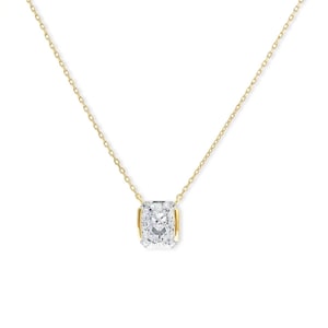 1ct Radiant Cut Lab Diamond Half Bezel Pendant, 14K Gold Minimal Solitaire Necklace