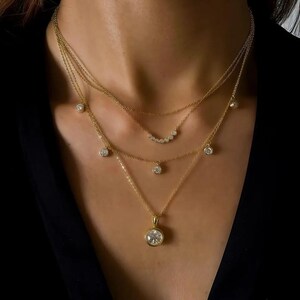 Double-Layer Moissanite Necklace with Floating Gems-Opreshyne