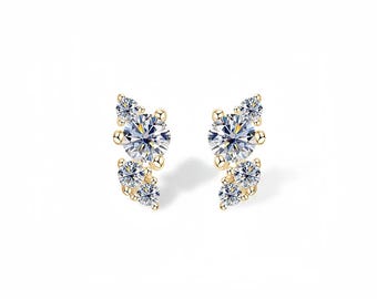 14K Solid Gold lab Diamond Stud Earrings, Genuine Small Diamond, Gift for Her