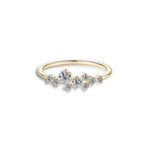 14k Gold Diamond Cluster Ring: Stackable Wedding Band