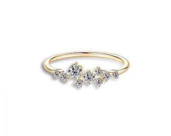 14k Gold Lab Diamond Cluster Ring: Stackable Wedding Band
