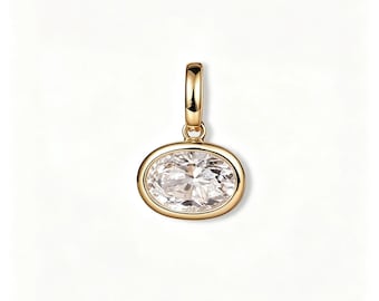 Oval Lab Diamond Necklace Pendant 14K Gold, Bezel Set Diamond Charm, Minimalist Gold Pendant, Universal Bail Jewelry Gift