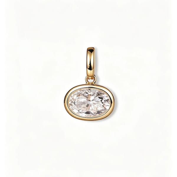 Oval Lab Diamond Necklace Pendant 14K Gold, Bezel Set Diamond Charm, Minimalist Gold Pendant, Universal Bail Jewelry Gift