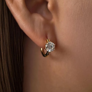14K Gold Diamond Hoop Earrings: 1 Carat Solitaire Brilliance, 14mm Diameter