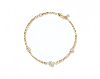 14k Gold Diamond Bracelet, Minimal Bezel Lab Grown Diamond Jewelry
