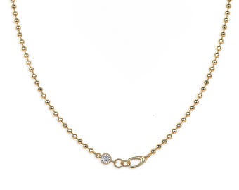 14K Solid Gold 2MM Ball Chain Bead Necklace, Half Carat Beaded Necklace