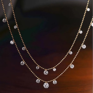 Collana in oro 14 carati da 1,3 carati con 11 diamanti da laboratorio forati, regalo per lei con gioielli in oro 18 carati sostenibili, delicata catena di perline, scintillio senza tempo