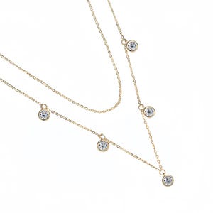 Double-Layer Moissanite Necklace with Floating Gems-Opreshyne