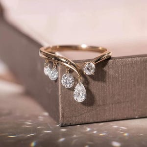 14K Gold Pear & Round Lab Diamond Open Band Ring