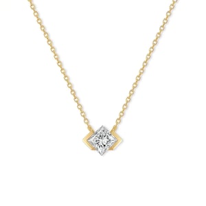 Solitaire Lab Diamond Necklace Princess Cut Pendant, Modern Geometric Square Necklace