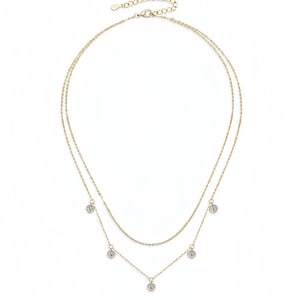 Double-Layer Moissanite Necklace with Floating Gems-Opreshyne