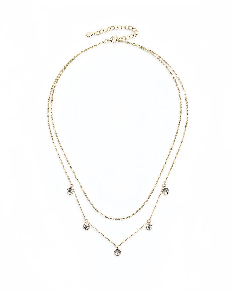 Double-Layer Moissanite Necklace with Floating Gems-Opreshyne