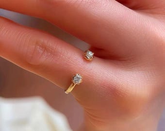 Open Octagon Lab Diamond 14K Gold Stacking Ring, Minimal Geometric Pinky Ring