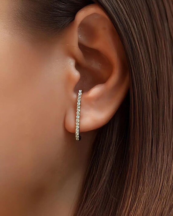 14K Gold Linear Lab Diamond Stud Earrings – Minimalist Everyday Fine Jewelry