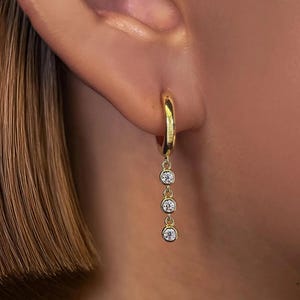 Pendientes colgantes de moissanita y diamantes / Pendientes colgantes de oro de 14 k con diamantes / Pendientes de aro de oro con diamantes / Joyería fina
