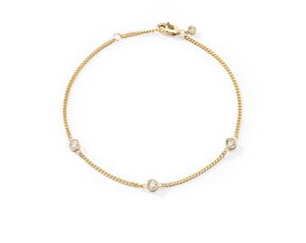 14k Gold Diamant Armband, Minimale Lünette Diamant Schmuck