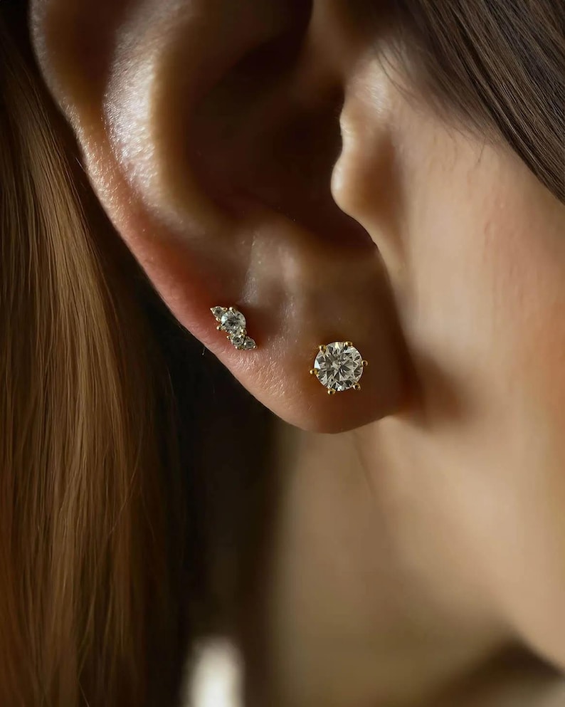 Radiant Small Diamond Stud Earrings with Moissanite-Opreshyne