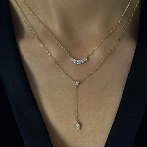 Elegant 14k Gold Necklace with Double Diamond Drop-Opreshyne
