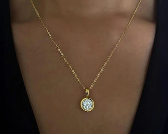 2ct Round Brilliant Cut Lab Diamond Solitaire Pendant Necklace in 14k Gold