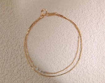 Triple Lab Diamond Layered Bracelet, 14K/18K Gold Snake Cable Chain