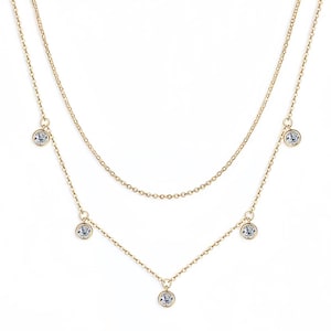 Double-Layer Moissanite Necklace with Floating Gems-Opreshyne