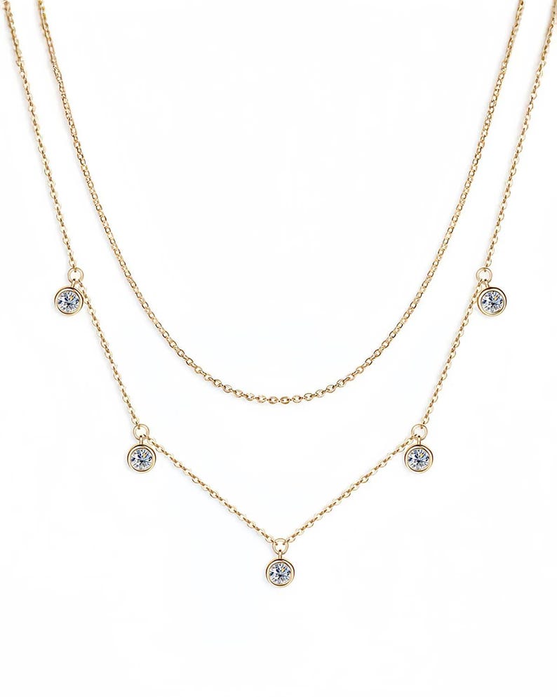 Double-Layer Moissanite Necklace with Floating Gems-Opreshyne