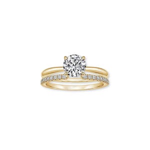 Conjunto de anillo de compromiso de 25 quilates / Conjunto de anillo de compromiso con diamante redondo cultivado en laboratorio de 1 quilate / Anillo solitario para mujer / Conjunto de boda de oro amarillo macizo de 14 quilates