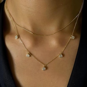 Double-Layer Moissanite Necklace with Floating Gems-Opreshyne