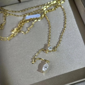 Elegant 14k Gold Necklace with Double Diamond Drop-Opreshyne