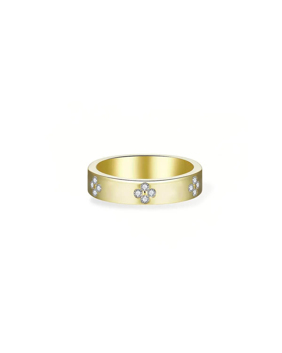 Four Leaf Clover Lab Diamond Ring, 14K Solid Gold Diamond Band, Lucky Stacking Jewelry