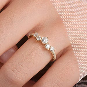 Cluster Lab Diamond Ring, 0.7ct Diamond, 14K Solid Gold Stacking Band
