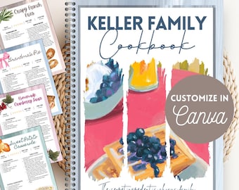Gepersonaliseerd kookboek met familierecepten en een op maat gemaakt kookboeksjabloon | Bewerkbaar Canva-sjabloon (digitale download)