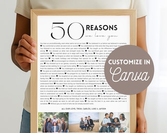 50 reasons we love you printable for 50th Birthday personalized gifts | Why we love You Editable Template | Reasons why we love you