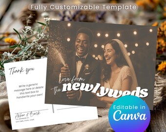 Photo Wedding Thank You Postcard, Editable Canva Template (Digital Download)