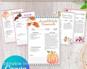 Fall Recipe Template | Thanksgiving Cookbook Canva Card (Digital)