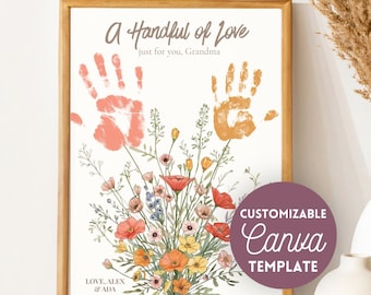 Grammy Handprint Art Canva Template | Mother's Day Gift for Grandma Oma Nana | Flower Bouquet Keepsake Printable, Grandparents Day