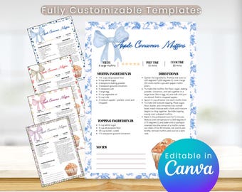 Editable Recipe Template | Printable Cookbook, Canva Recipe Card (Digital)