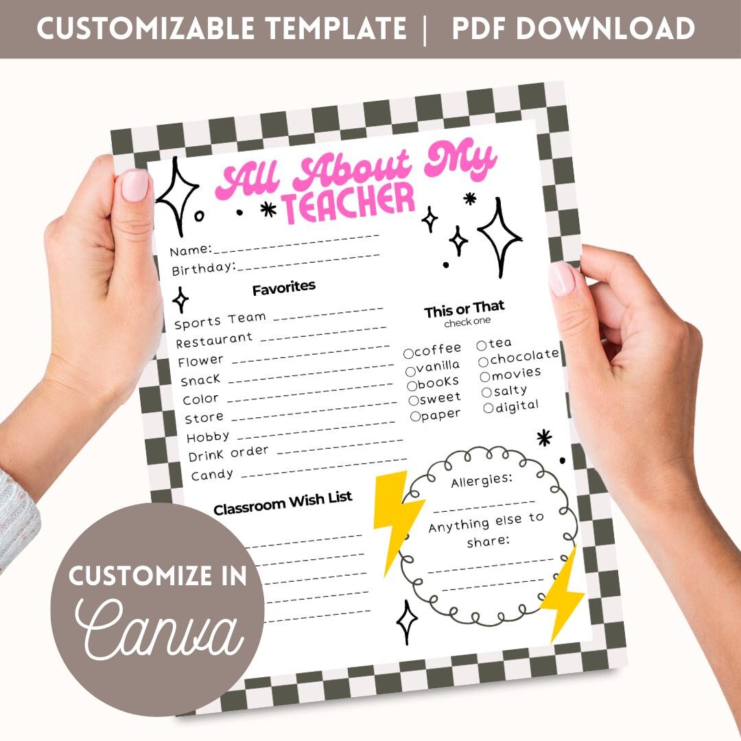 All About My Teacher Printable | Getting to Know You Survey | Teacher ...