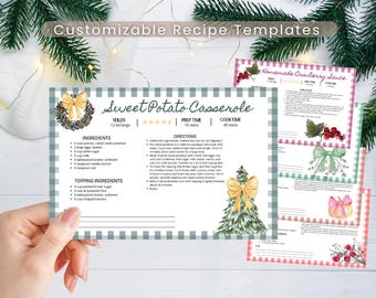 Holiday Recipe Card Template: Custom Family Cookbook (Canva, 4x6in)