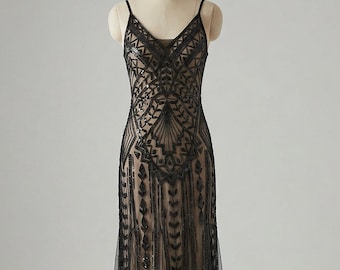 Art-déco-Flapperkleid, Great-Gatsby-Kostüm, Downton-Abbey-Kleid, Ballkleid der 1920er-Jahre, bodenlanges schwarzes Abendkleid, Kostüme der Goldenen Zwanziger