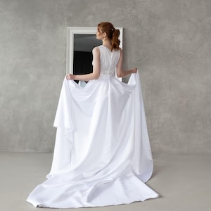 Detachable wedding train satin, Detachable satin overskirt wedding floor length, Removable wedding skirt, Bridal overlay skirt
