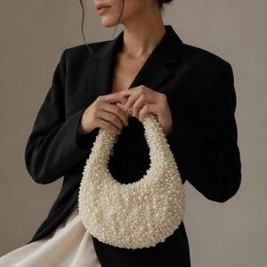 Borsa da sposa con perline, borsetta da matrimonio fatta a mano, borsetta a mano avorio con perle, pochette da sposa, elegante borsa da sera, regalo per addio al nubilato