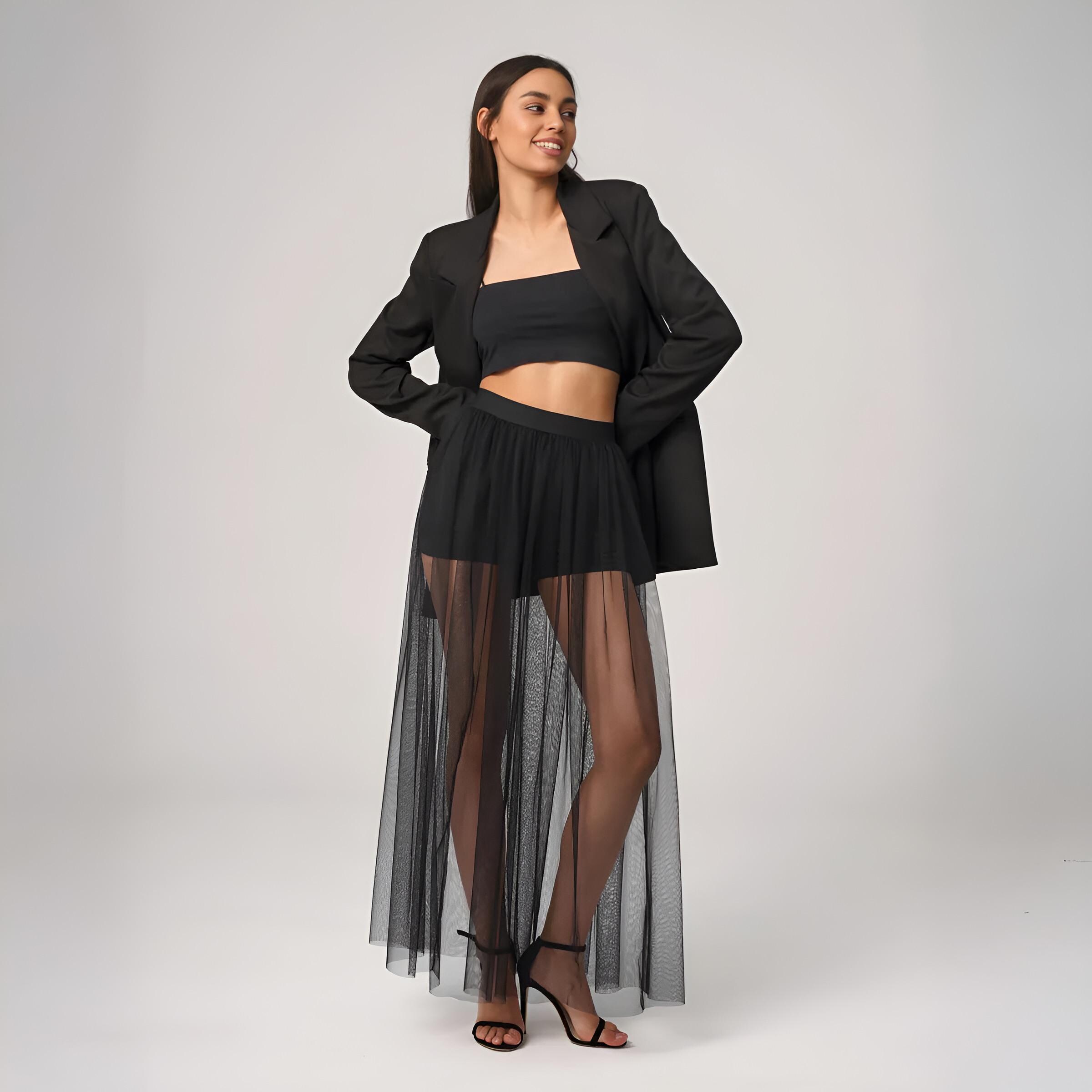 Black Tulle Skirt for Women, Custom Length Skirt, Long Tulle Skirt