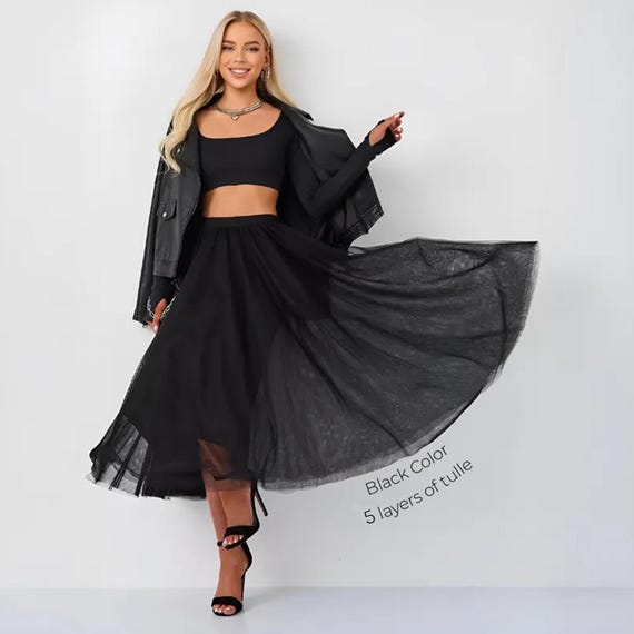 Black Tulle Skirt for Women, Tutu Skirt Adult, Tulle Midi Skirt