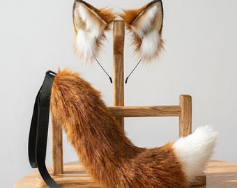 Fuchsohren und -schwanz aus Kunstfell, realistische Cosplay-Tierkostüm-Accessoires
